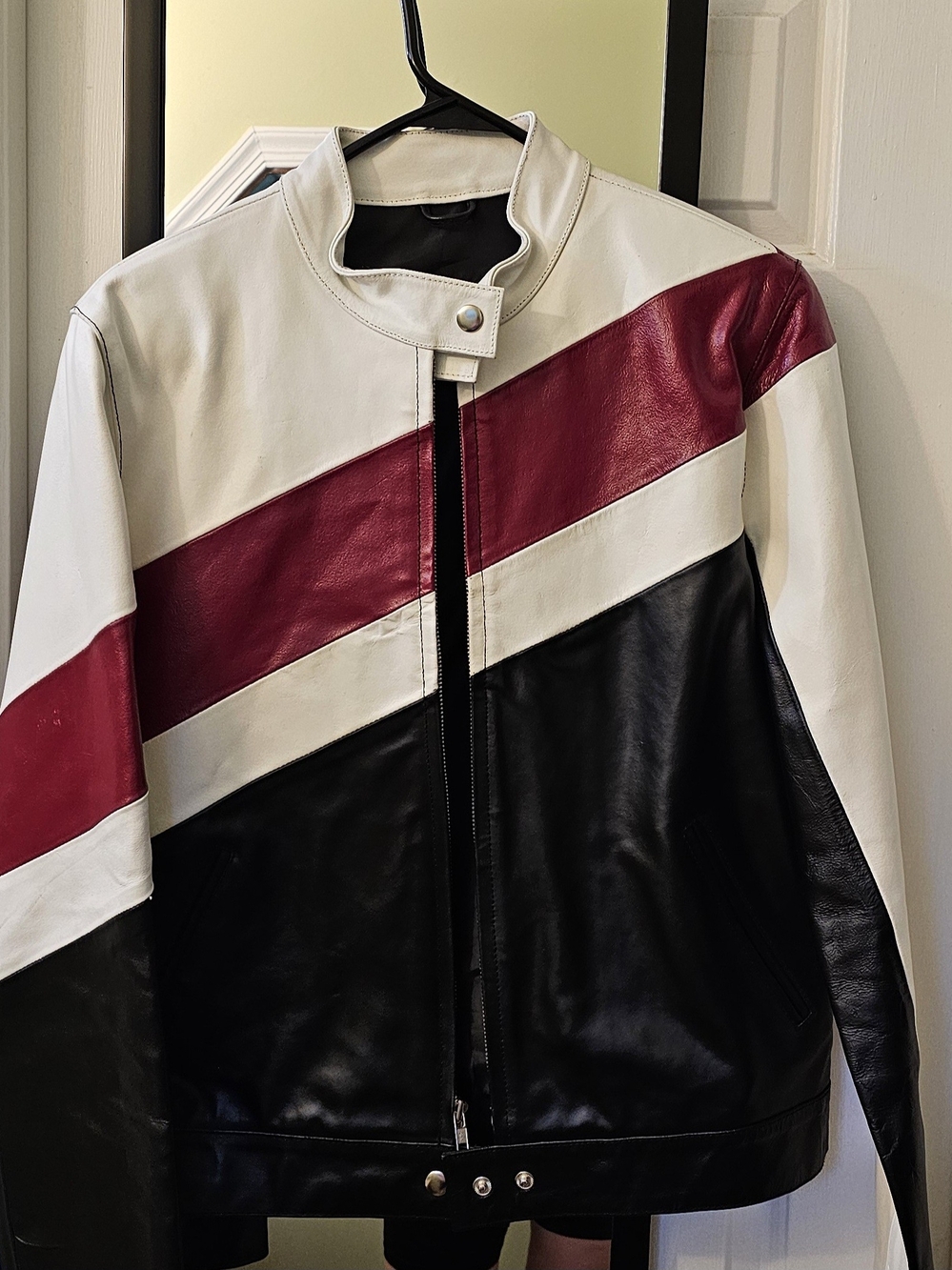 Wilson Leathet Colorblock Leather Jacket - White, Black & Red